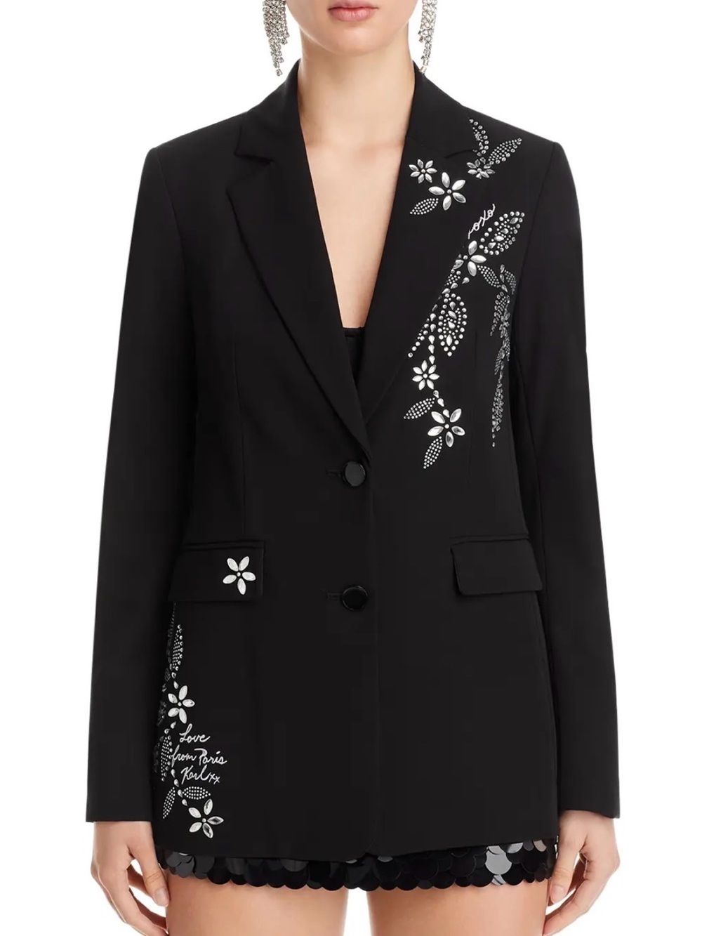 Karl Lagerfeld Black Embellished Floral Blazer Jacket